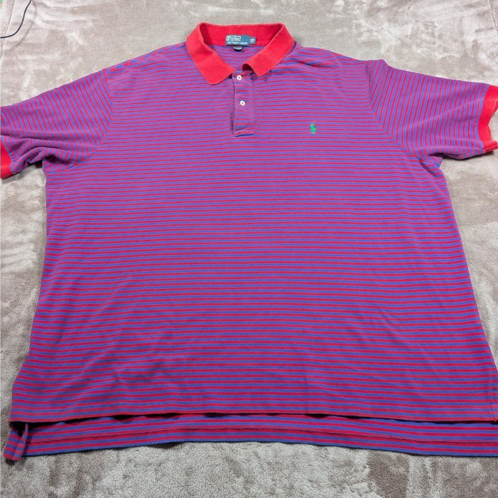 Polo Ralph Lauren Polo Shirt Mens 4XB Red Blue Striped Short Sleeve Pony Logo